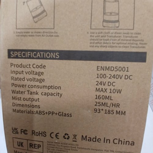 INRORANS ULTRASONIC AROMA DIFFUSER - BLOWN GLASS OIL DIFFUSER, 160ML - MAX 10W - 7 COLOR LED LIGHT (MODEL: ENMD5001) image 3
