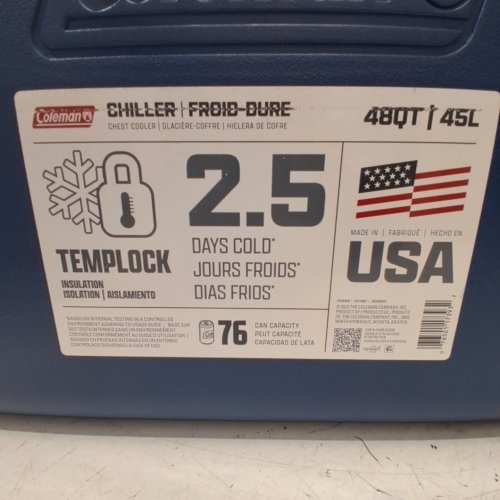 COLEMAN CHILLER PORTABLE INSULATED HARD COOLER WITH HEAVY DUTY HANDLES - 48QT - DARK BLUE (MODEL: 2226955) image 2