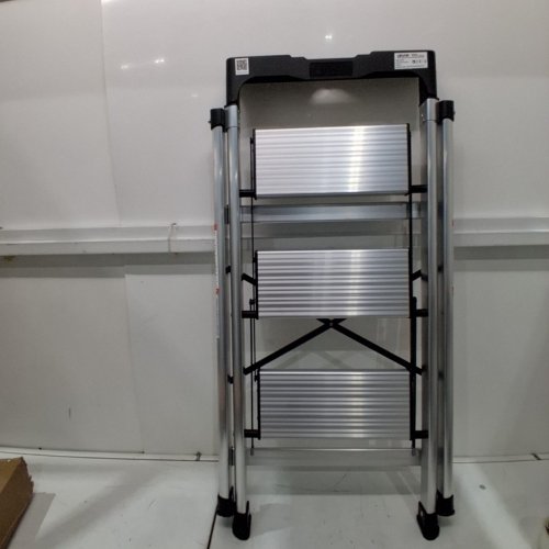 3 STEP FOLDING STEP STOOL WITH WIDE ANTI-SLIP PEDAL AND COMFORT HANDGRIP - 330LBS CAP - SILVER/BLACK (MODEL: AP-2413TA) image 2