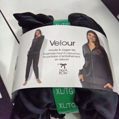 2PC WOMEN'S BLACK BOW VELOUR HOODIE AND JOGGER SET - EXTRA LARGE - BLACK (STYLE: 1913883) image 3
