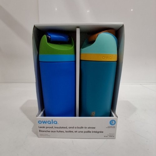 2PK OWALA FREESIP STAINLESS STEEL WATER BOTTLES WITH STRAWS - 16 OZ - ORANGE/BLUE/GREEN (MODEL: 2856617) image 4