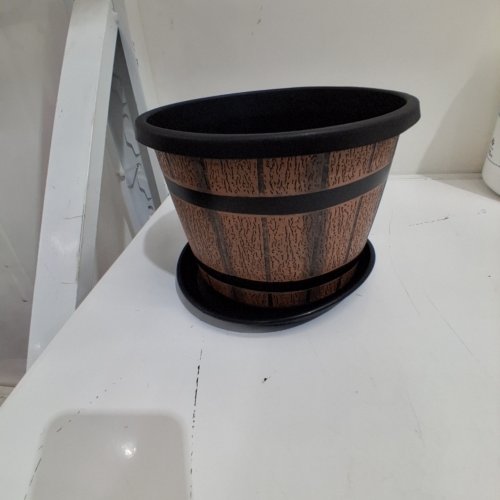 DECORATIVE PLANTER POT WITH SAUCER - BROWN / BLACK image 2