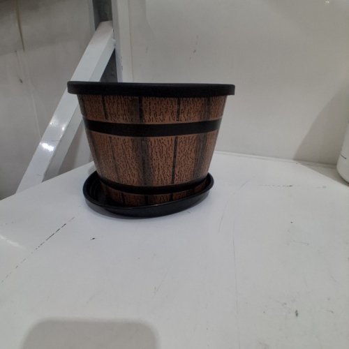 DECORATIVE PLANTER POT WITH SAUCER - BROWN / BLACK image 3