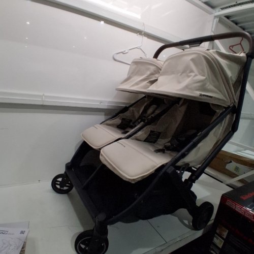 UPPABABY MINU DUO SIDE-BY-SIDE DOUBLE STROLLER LIGHTWEIGHT + COMPACT DESIGN - 100LBS CAP - 26" WIDE - sandstone image 2