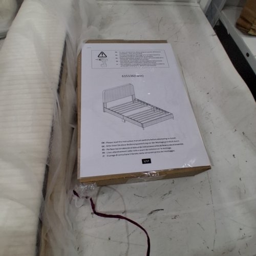 YAHEETECH CHENILLE FABRIC UPHOLSTERED BED FRAME WITH ADJUSTABLE HEADBOARD - TWIN - BEIGE (MODEL: YT615136) image 3