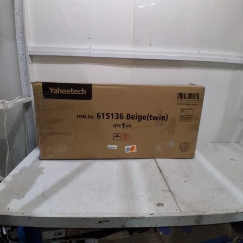 YAHEETECH CHENILLE FABRIC UPHOLSTERED BED FRAME WITH ADJUSTABLE HEADBOARD - TWIN - BEIGE (MODEL: YT615136) image 6