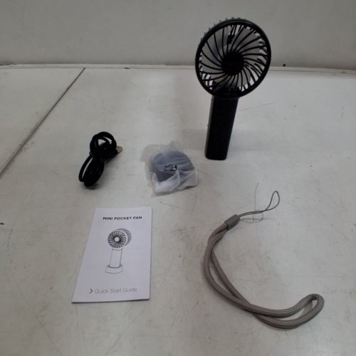 EASYACC MINI PORTABLE HANDHELD POCKET FAN WITH STAND, LANYARD AND CHARGER - BLACK image 6