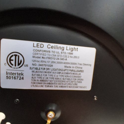ROUND FLUSH MOUNT LED CEILING LIGHT - 12.5", 120 V, 20W - BLACK AND WOOD TONE (MODEL: FMD12-24-345-A) image 2