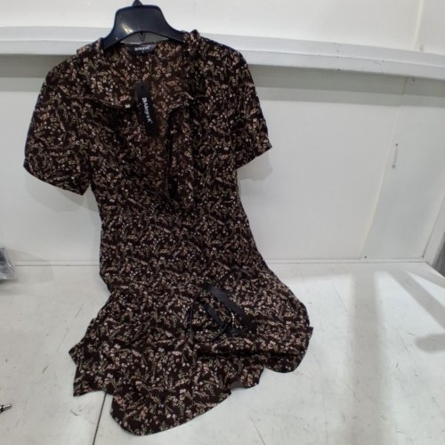 WOMENS ALLEGRA K FLORAL SHORT SLEEVE DRESS WITH A-LINE BELT - SMALL - BROWN/FLOWERS image 2