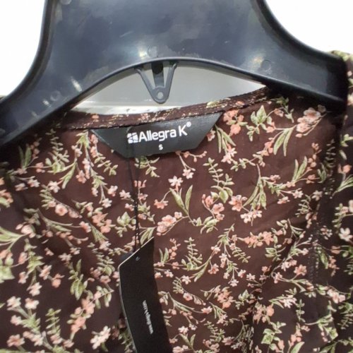 WOMENS ALLEGRA K FLORAL SHORT SLEEVE DRESS WITH A-LINE BELT - SMALL - BROWN/FLOWERS image 3
