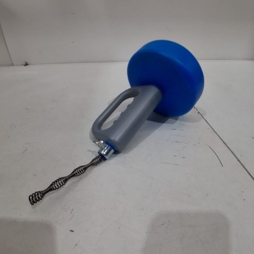 HAND-CRANK TOILET DRAIN AUGER WITH FLEXIBLE METAL SNAKE CABLE AND PROTECTIVE GLOVES - BLUE AND GREY image 3