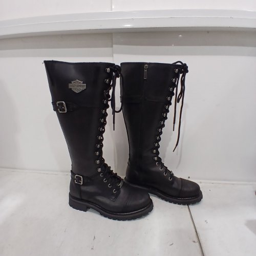 WOMEN'S HARLEY-DAVIDSON BEECHWOOD LEATHER WATERPROOF RIDING SKULL BOOTS - SIZE 7.5 - BLACK image 2