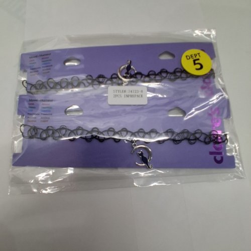 2PK GIRLS CLAIRE'S TATTOO-STYLE CHOKER NECKLACES WITH CAT CHARM - BLACK (STYLE: 74723-8) image 3