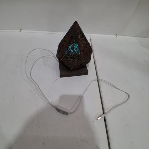 GEOMETRIC DECORATIVE LANTERN LIGHT - BROWN WOOD/MULTICOLOURED image 3