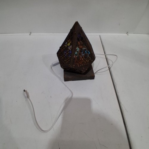GEOMETRIC DECORATIVE LANTERN LIGHT - BROWN WOOD/MULTICOLOURED image 4