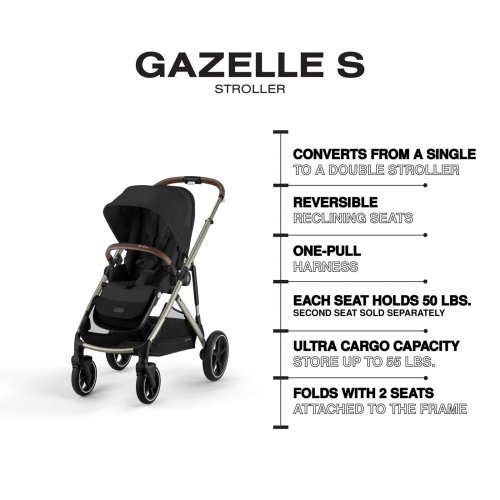 CYBEX ALL-IN-ONE GAZELLE S STROLLER - TAUPE FRAME WITH MOON BLACK SEAT (MODEL: 522004955) image 3