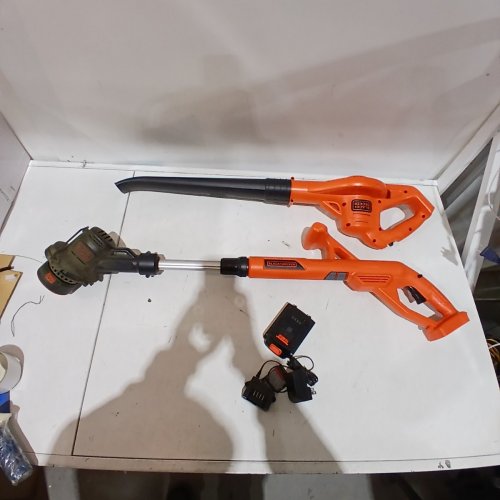 2PC BLACK + DECKER STRING TRIMMER/EDGER & SWEEPER/BLOWER SET WITH LITHIUM BATTERY & CHARGER - 20V, 10" - BLACK/ORANGE (MODEL: LCC221) image 3