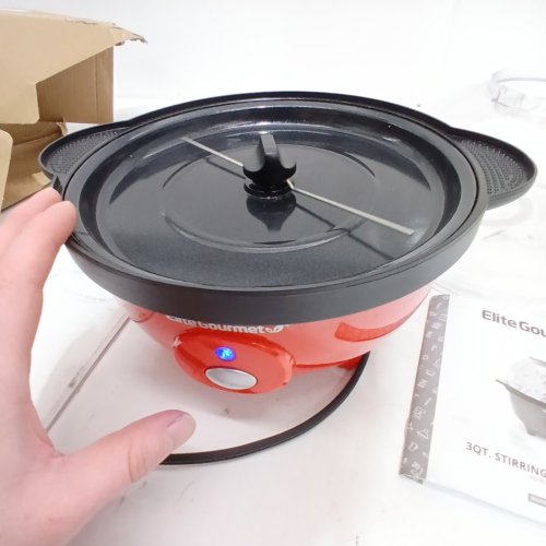 ELITE GOURMET AUTOMATIC STIRRING POPCORN MAKER WITH BUILT-IN BOWL - 3QT - RED (MODEL: EPM330R) image 2