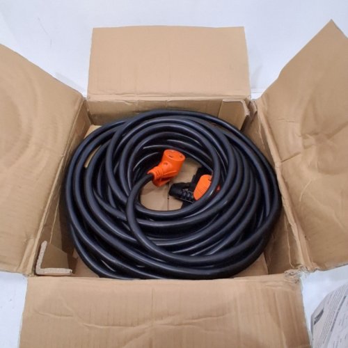 RV EXTENSION CORD FEMALE PLUG, WITH LED POWER INDICATOR, HANDLE FOR RV TRAILER - 100FT | 10AWG/3C | 30A | TT-30P / TT-30R | 125V 2500 - BLACK / ORANGE - (MODEL: RV30H/RV30H-RA) image 2