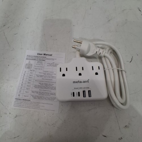 META-ANT THAILAND POWER ADAPTER WITH 3 AMERICAN OUTLETS 4 USB PORTS(2 USB-C - 3FT - WHITE (763S-C) image 2
