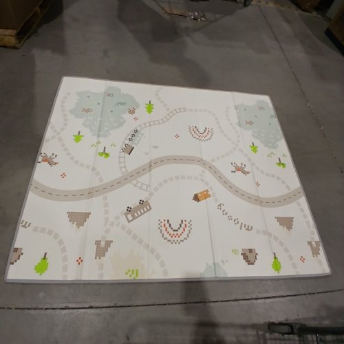 BABY FOLDABLE REVERSIBLE FOAM PLAYMAT - 71" X 79" - BIEGE ROAD MAT/TREES image 3