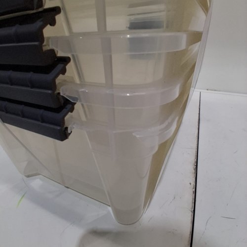 4PK IRIS STORAGE BINS WITH LOCKING LIDS - 12.9QT - CLEAR/BLACK (MODEL: 1410571) image 3
