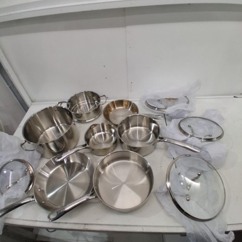 11PC T-FAL STAINLESS STEEL COOKWARE SET - SILVER (MODEL: H884SB74) image 2