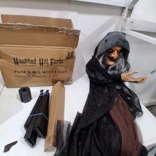 HAUNTED HILL FARM ANIMATRONIC SCARY POSABLE TALKING WITCH HALLOWEEN DECORATION - TOUCH/MOTION DETECTION - 5.3FT - (MODEL: 98401-WTC13-FLSA) image 4