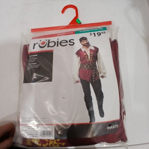 3PC MEN'S RUBIES PIRATE COSTUME SHIRT W/ VEST, WAIST SASH, HEADSCARF - EXTRA LARGE - CREAM/RED/BLACK/GOLD (STYLE: 810145) image 2