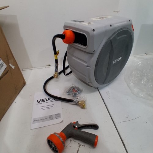 HEAVY DUTY RETRACTABLE GARDEN HOSE REEL WITH 9 PATTERN NOZZLE - 1/2" X 84FT - GREY/ORANGE (MODEL: NW-S25) image 2