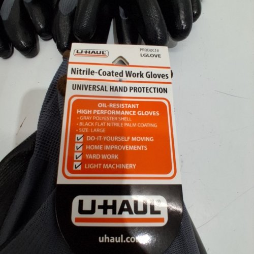4PR U-HAUL NITRILE-COATED WORK GLOVES - LARGE - BLACK/GREY image 3