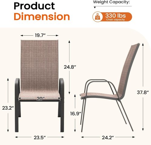 4PK JEAREY STACKABLE OUTDOOR PATIO DINING CHAIR - 330LBS MAX - BROWN (MODEL: A045-013-001) image 5