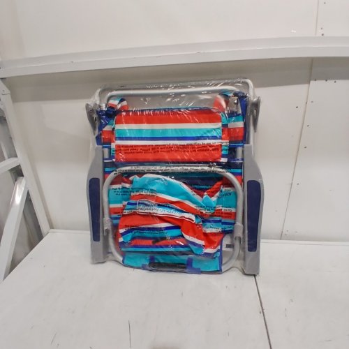 TOMMY BAHAMA FOLDABLE BACKPACK BEACH CHAIR WITH STORAGE PACKS AND CUP HOLDER - RED/BLUE STRIPES image 3