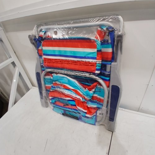TOMMY BAHAMA FOLDABLE BACKPACK BEACH CHAIR WITH STORAGE PACKS AND CUP HOLDER - RED/BLUE STRIPES image 4