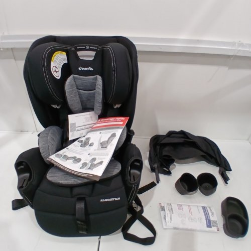 EVENFLO 4-IN-1 CONVERTIBLE SLIM PLUS CANOPY CARSEAT WITRH CAR HOLDERS - 4-40LBS - BLACK /GREY (MODEL: CS400112527C) image 4