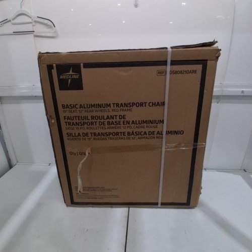 MEDLINE BASIC ALUMINUM TRANSPORT WHEELCHAIR - 19" - 12" REAR WHEELS WITH BRAKES - 300LBS CAPACITY - RED (MODEL: MDS808210ARE) image 2