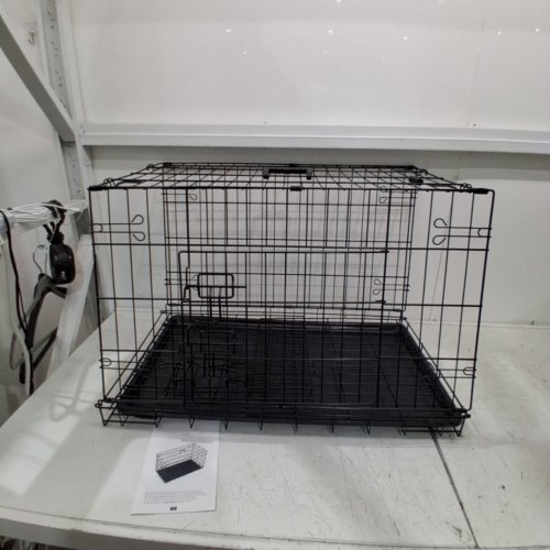 YAHEETECH DOUBLE DOOR COLLAPSIBLE METAL DOG KENNEL WITH REMOVABLE TRAY AND DIVIDER FOR PUPPIES - 30" X 17.5" X 20" - BLACK (MODEL: 593335) image 2