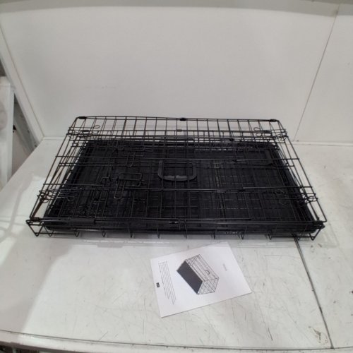 YAHEETECH DOUBLE DOOR COLLAPSIBLE METAL DOG KENNEL WITH REMOVABLE TRAY AND DIVIDER FOR PUPPIES - 30" X 17.5" X 20" - BLACK (MODEL: 593335) image 3