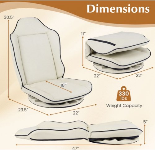 COSTWAY FOLDING 360° SWIVEL FLOOR CHAIR - BEIGE (MODEL: HV10950BE) image 2