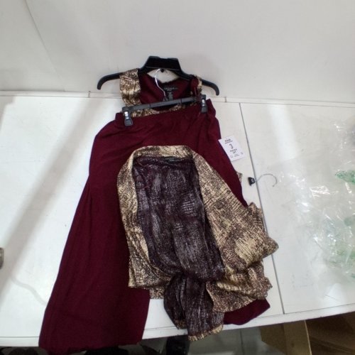 3PC WOMEN'S R&M RICHARDS SEQUINED EMBROIDERED LACE PANTSUIT SET - SIZE 12/10 PETITE - BURGANDY/GOLD (STYLE: 3356) image 2