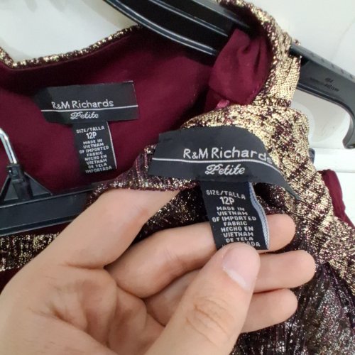 3PC WOMEN'S R&M RICHARDS SEQUINED EMBROIDERED LACE PANTSUIT SET - SIZE 12/10 PETITE - BURGANDY/GOLD (STYLE: 3356) image 3