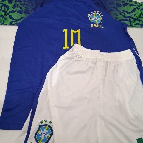 2PC BOY'S BRAZIL SOCCER JERSEY AND SHORTS SET - SMALL -BLUE / WHITE image 2