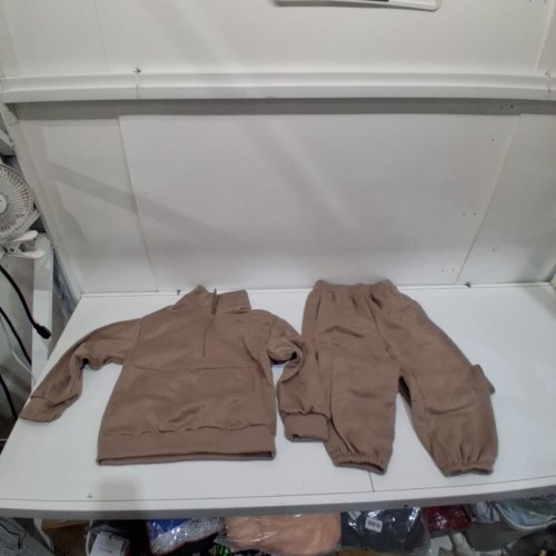 2PC WOMEN'S QUARTER ZIP SWEATSHIRT AND JOGGER PANTS SET - MEDIUM - TAN image 2