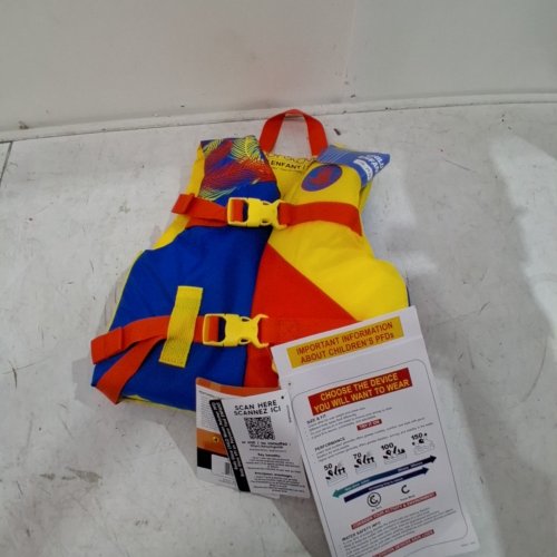 KID'S BODY GLOVE WOVEN POLYMER PERSONAL FLOTATION DEVICE LIFE JACKET - 30/50 LBS - BLUE, YELLOW AND RED image 2