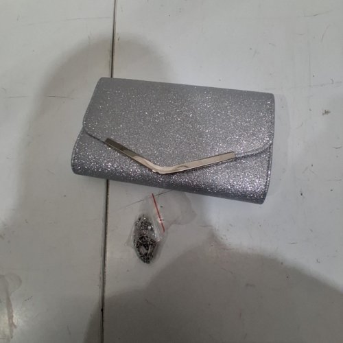 GLITTER CLUTCH PURSE WITH CHAIN STRAP - SILVER image 2