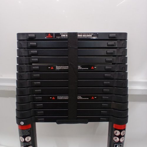 ALUMINUM TELESCOPING LADDER WITH HOOKS - 12.5FT - BLACK image 4
