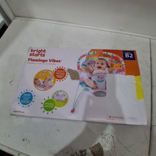 KIDS BRIGHT STARTS 3 POINT HARNESS VIBRATING BOUNCER WITH TOY BAR - FLAMINGO VIBES (MODEL:12228) image 4