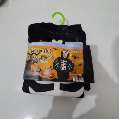 BABY PALAMON SKELETON BAT ONESIE - 0-6 MONTHS - BLACK/WHITE image 2