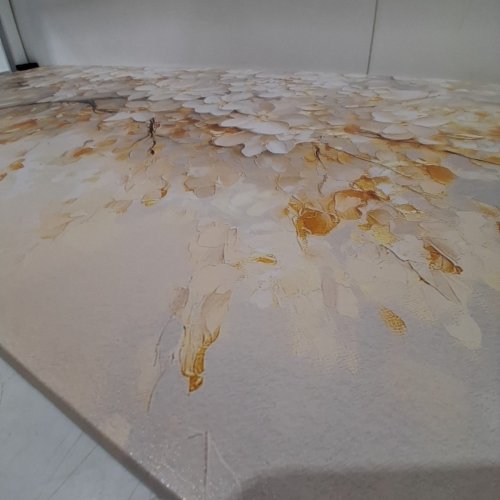 ABSTRACT FLORAL ROOM ART ON LARGE CANVAS - 47"X24" - WHITE/GOLD image 4