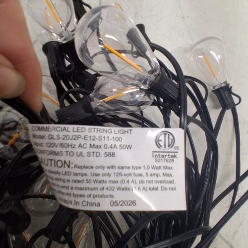 LED COMMERCIAL STRING LIGHT WITH SHATTERPROOF BULBS - 50FT - BLACK (MODEL: GLS-20J2P-E12-S11-100) image 3